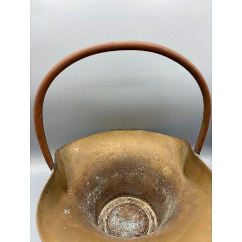 Vtg Brass Basket Planter Copper Handle Decorative‎ Rustic